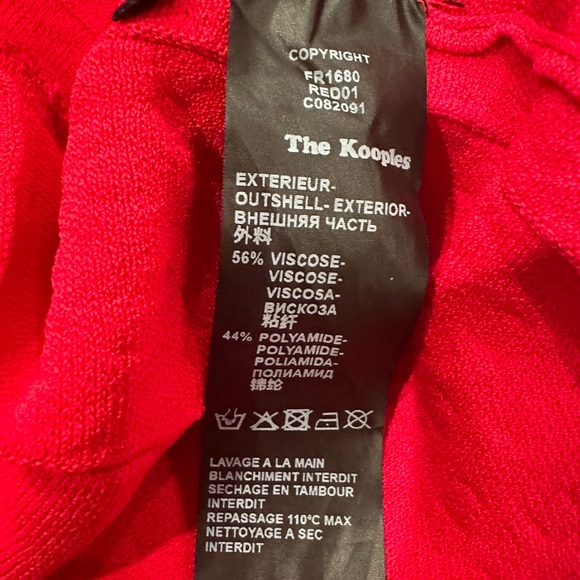 The Kooples Red Knit Fit and Flare Mini Dress Fancy Detail Sleeve Size Small NEW - Picture 9 of 10